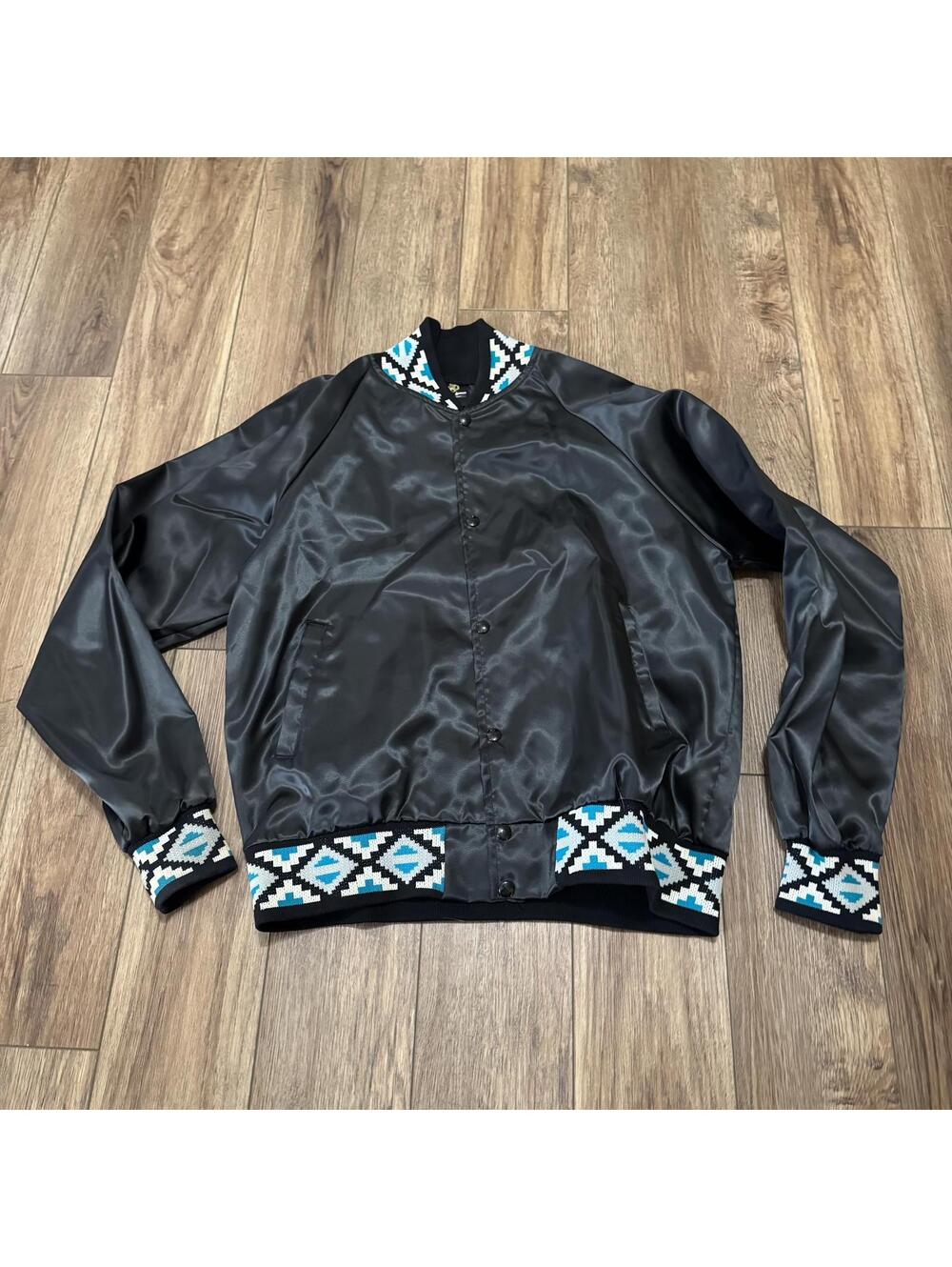 Vtg Black Sheep Aztec Southwestern Satin Jacket L USA